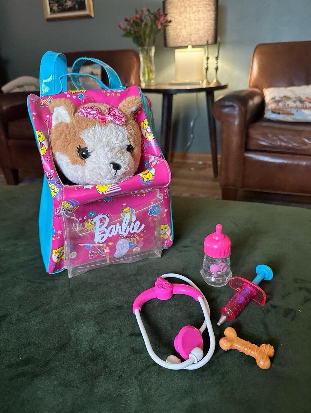 Barbie Kiss & Care Dog Plush Interactive Stuffy Back Pack Bag Mattel Pink Puppy